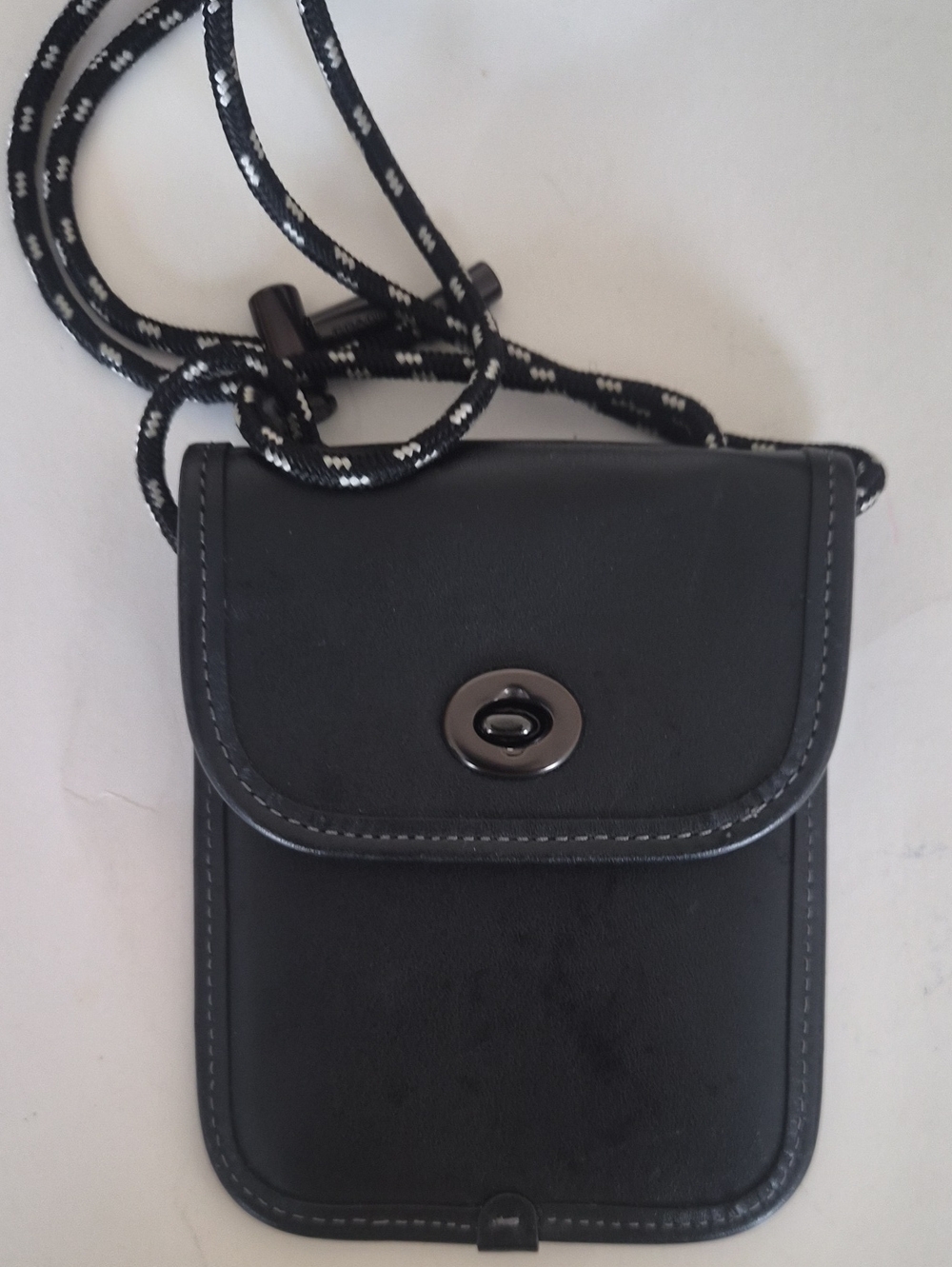 Coach Black Crossbody Phone Pouch with Contrast Rope Strap